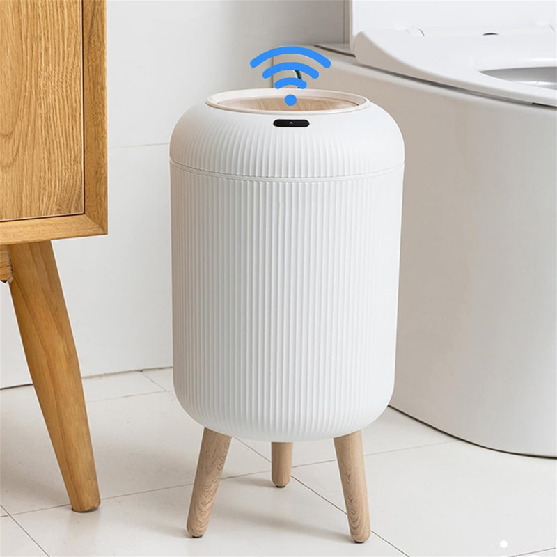 White Plastic Touchless Motion Sensor Trash Can with Lid