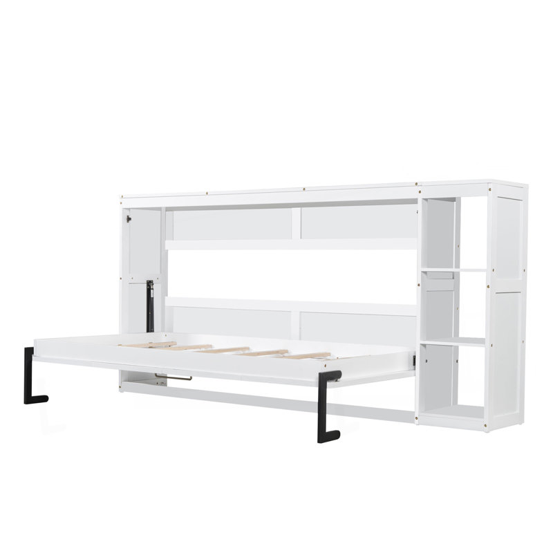 Lit escamotable simple avec bibliothèque, blanc, Twin, Blanc
