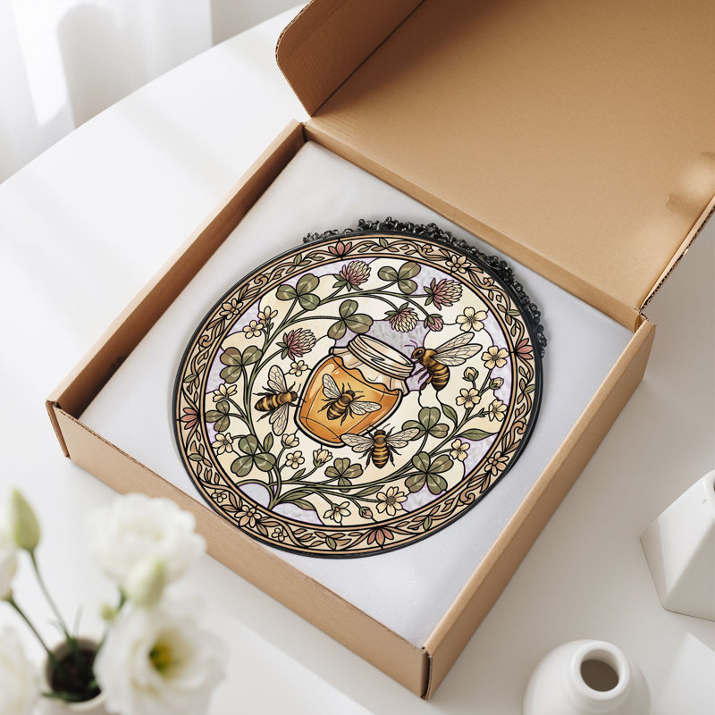 Panneau de vitrail Honey Bee, 7,8 heures, H 7,8 po