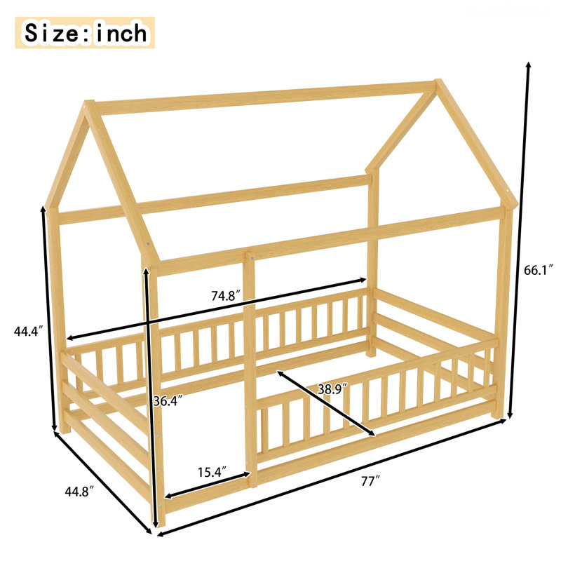 Structure de lit de style moderne, lit en bois avec garde-corps de clôture