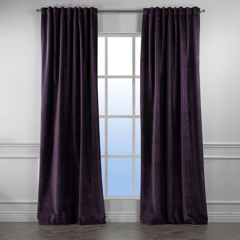 Rideau simple extra long et extra large en velours mat luxueux, 48 aubergines, L 52 po x L 95 po
