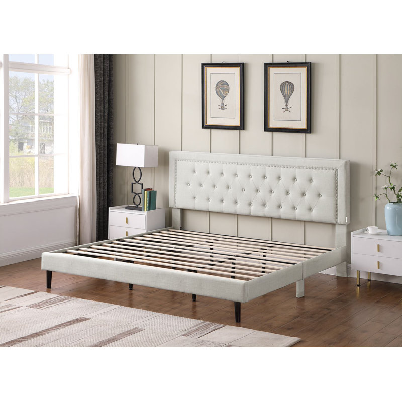 Cianciolo Upholstered Wingback Bed, Beige, King