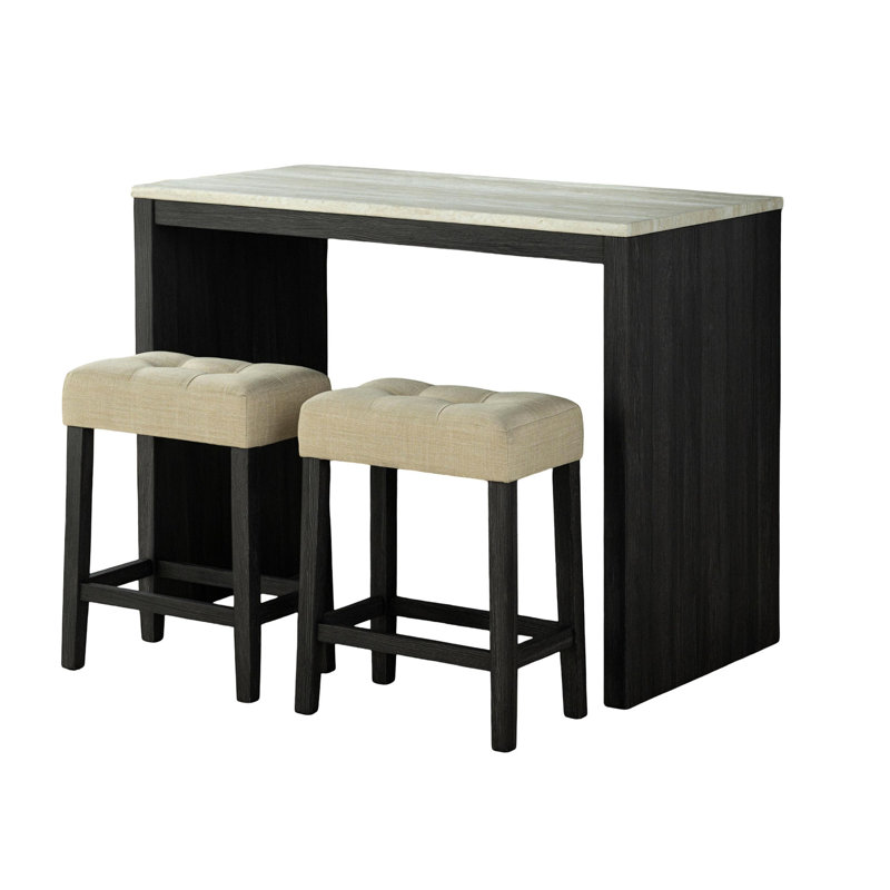 Contemporary 3pc Dining , Table And 2 Stools With Seats, Rectangular For Study Transitional Top Included, Design Room