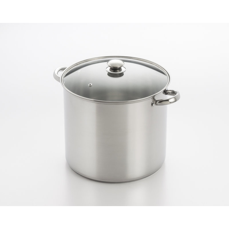 Mirror Polished Stainless Steel Stock Pot with Tempered Glass Lid
