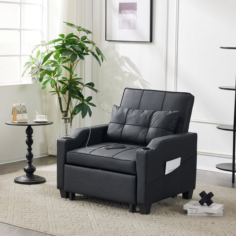 Hosie Faux Leather Accent Chair, Black Polyester