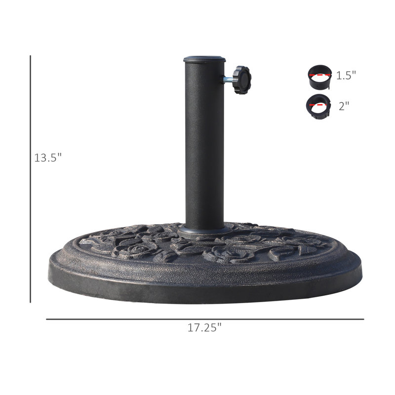 Heavy Duty Bronze Polyresin Umbrella Base Stand with Decorative Pattern for Outdoor Patio