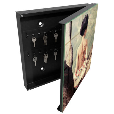 Key box, Opens to the right, 30x30x5, Black, The subtlety of a person in a tree with a tattoo, 