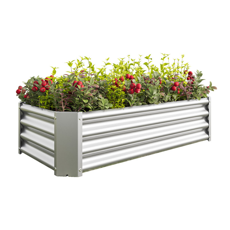 2PCS lit de jardin surélevé en métal argenté 4 × 2 × 1 pi, pot de fleurs surélevé rectangulaire pour plantes à fleurs, herbe à légumes