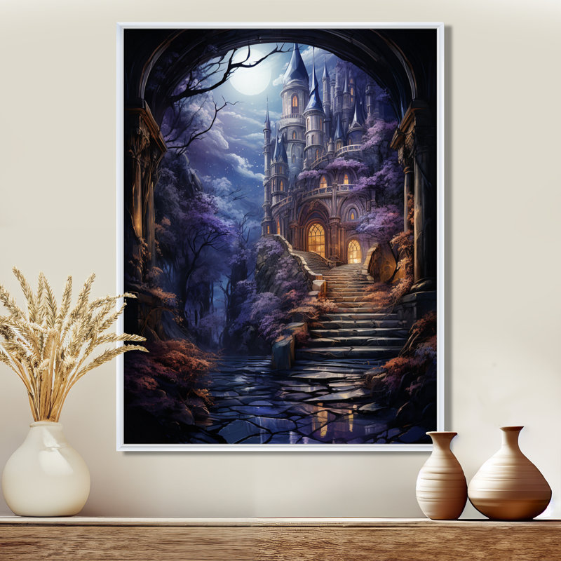 Château bulgare «Mystical Gateway Enchanted», reproduction sur toile, H 20 po x l 12 po x P 1 po, Cadre flottant blanc
