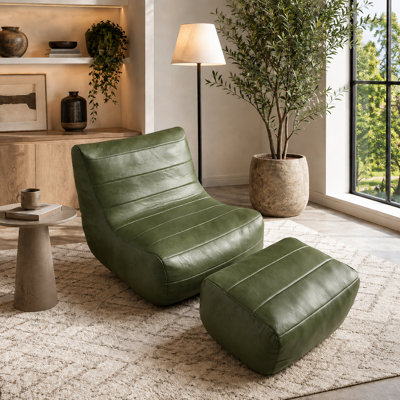 32.7'' W Faux Leather Accent Lounge Chair with Ottoman