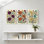 Plantes et fleurs, motif floral avec couleurs vives et feuilles vertes, ensemble de 3 impressions sur toile
