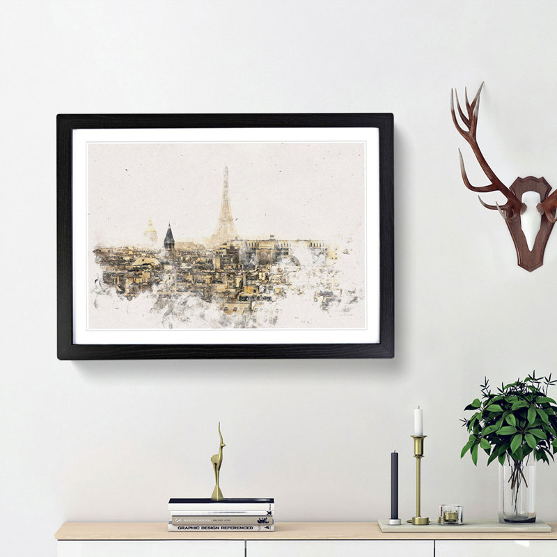 Misty Eiffel Tower in Paris France - Picture Frame Graphic Art Print, Black Framed, 62cm H x 87cm W x 2cm D