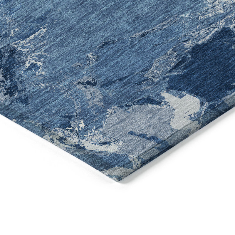 Tapis extérieur lavable abstrait bleu marine et bleu 5 pi x 8 pi