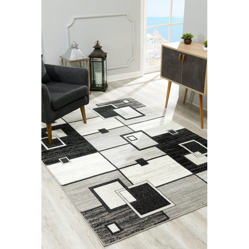 Tapis gris à motif abstrait Dillup-Jones, Rectangle 3 pi 9 po x 5 pi 9 po