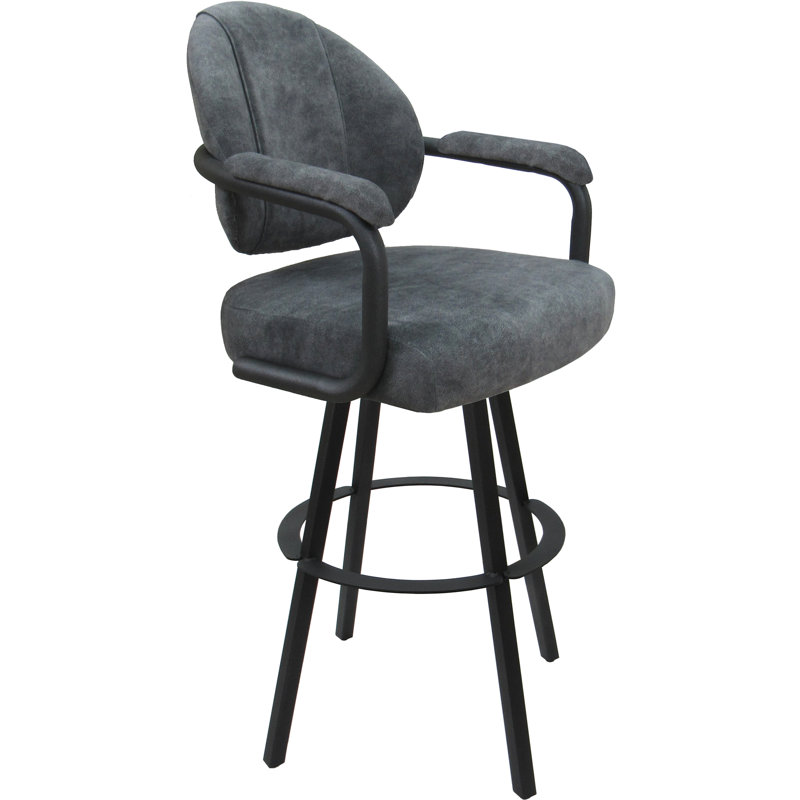 Swivel Upholstered Counter Stool with Metal Frame, Charcoal Polyester Blend/Gray Frame