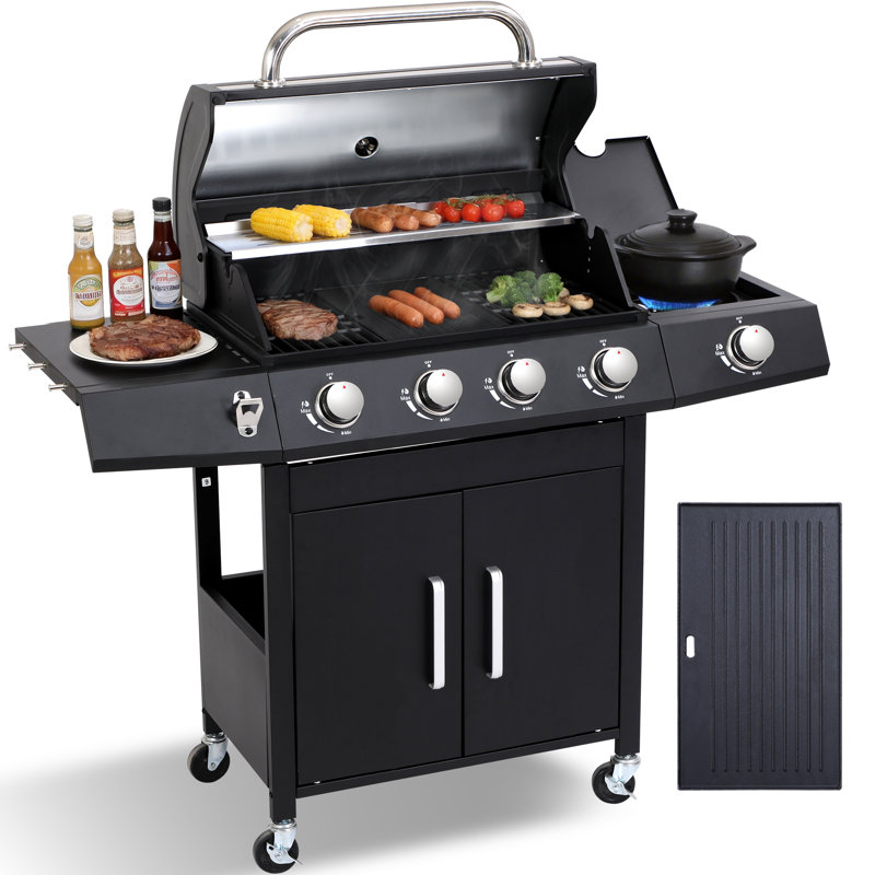 Upgraded 46,750 BTU 4-Burner Propane Gas Grill with Side Burner
