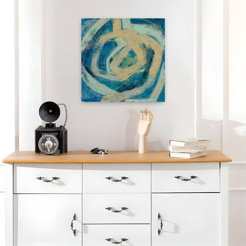 Carreau contemporain mi-moderne I avec art abstrait turquoise, H 18 po x l 18 po