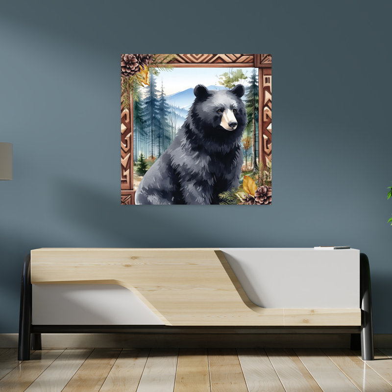 Ours en bois contemporain avec art, H 36 po x l 36 po