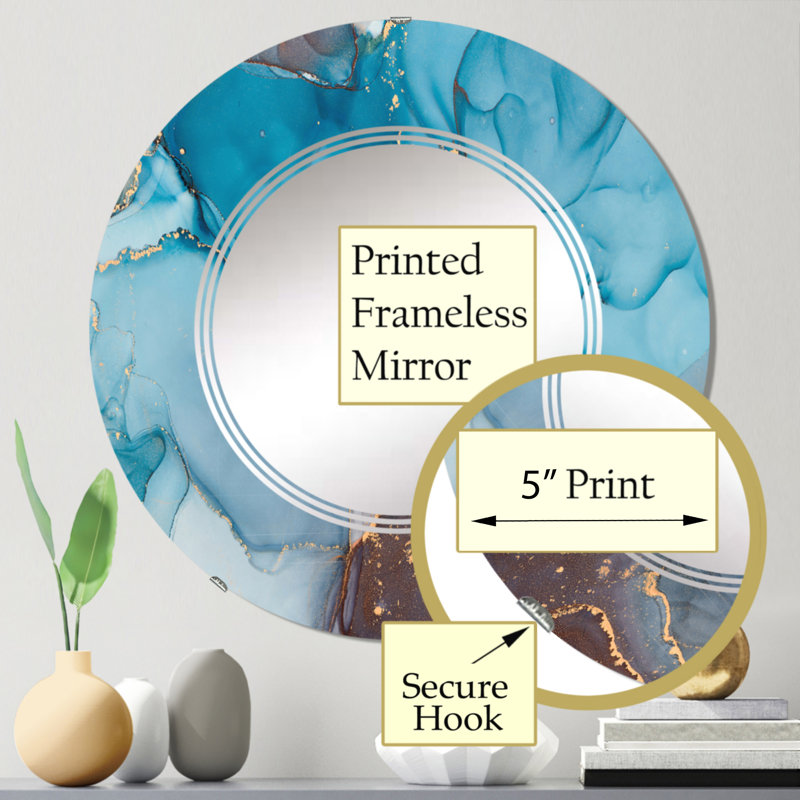 Bleu et gris luxueux abstrait fluide Art IV - miroir mural moderne, 24 po x 24 po