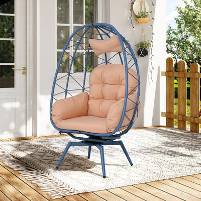 Fauteuil surdimensionné pivotant à 360 ° en rotin pour l'intérieur et l'extérieur avec coussins épais et amovibles