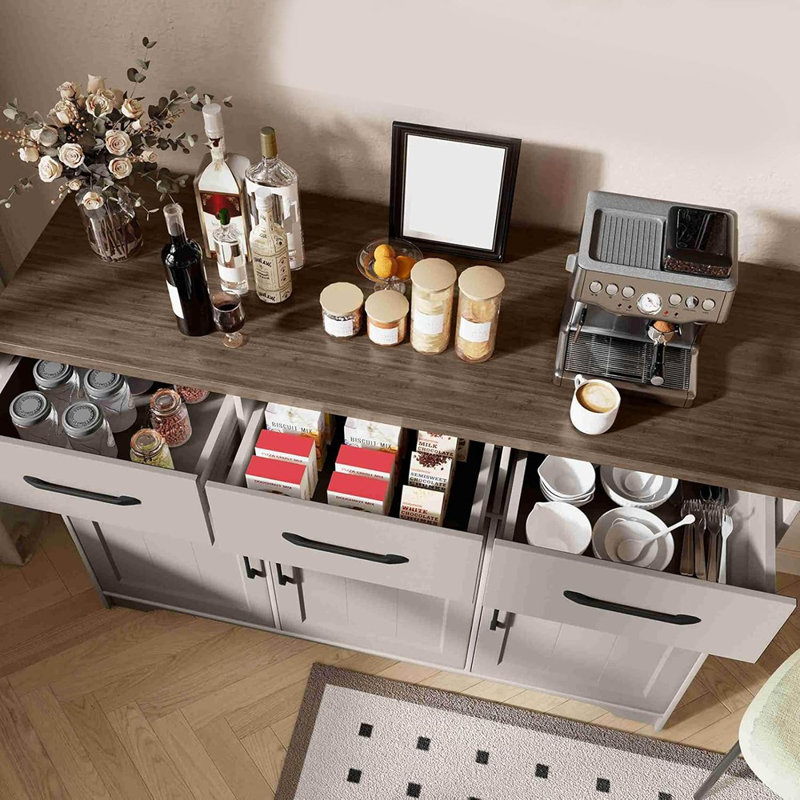Buffet avec portes à 3 tiroirs, armoire de rangement de cuisine moderne pour le salon de la salle à manger