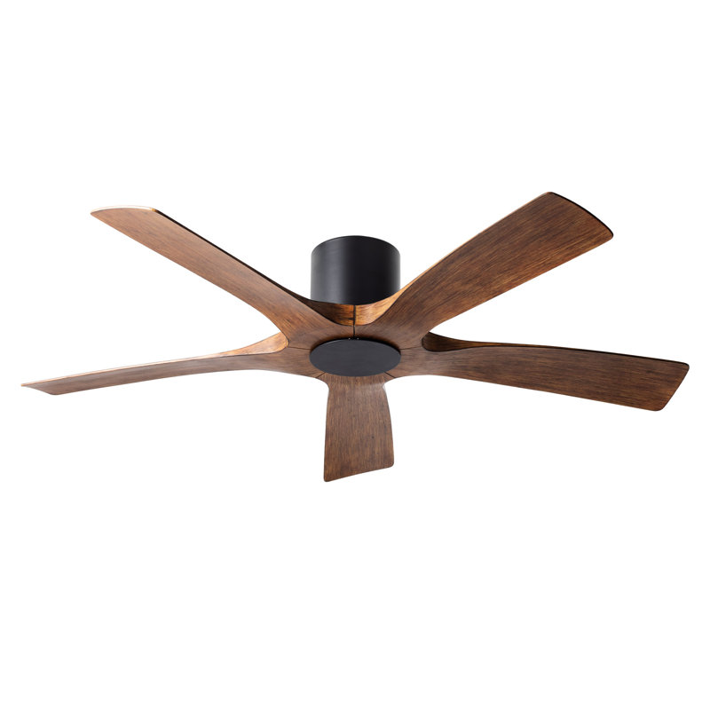 Ventilateur de plafond encastré à 5 pales extérieur / intérieur intelligent 54 po avec télécommande Bluetooth incluse, noir mat avec Koa patiné