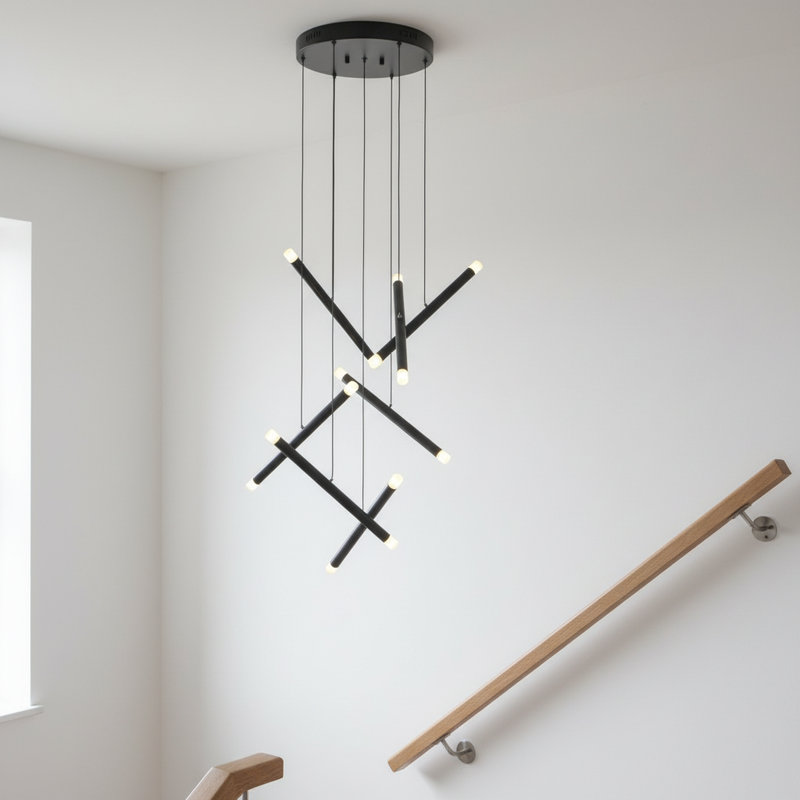 14 lumières de style escalier lustre moderne en forme de tube de bar, H 83 po x l 13,8 po x P 13,8 po, 14