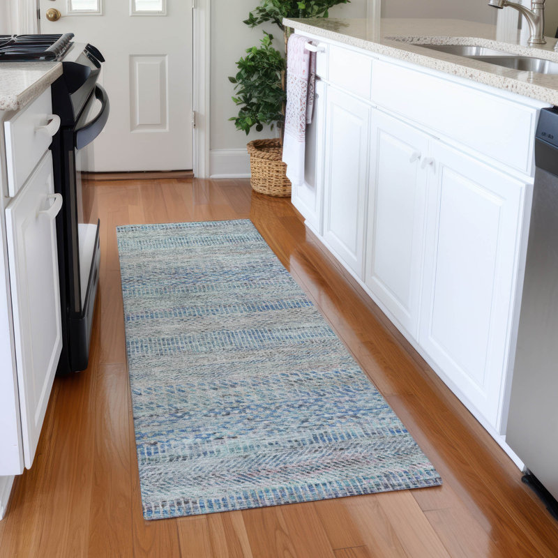 Machine Washable Indoor/Outdoor Claudian ACN1634 Blue Rug, Runner 2'3" x 7'6"