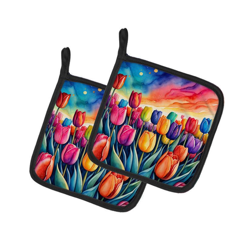 Colourful Tulips Pair of Pot Holders
