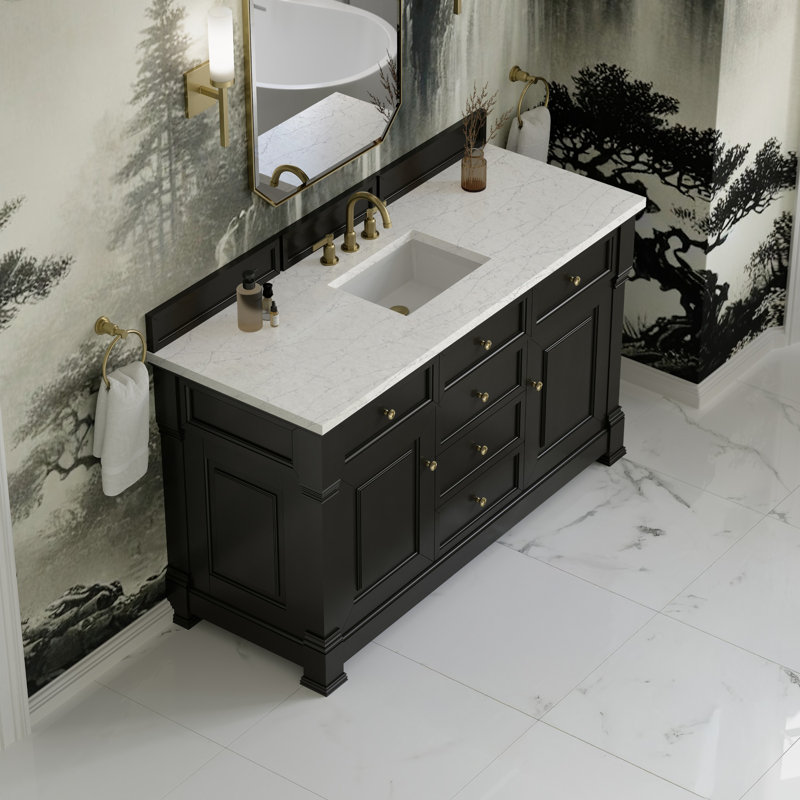 60 in. Single Vanity, Black Onyx, Eternal Jasmine Pearl, Widespread