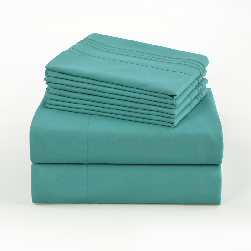 4/6 Pcs Soft Solid & Embroidery Bed Sheets Set, Teal, Full