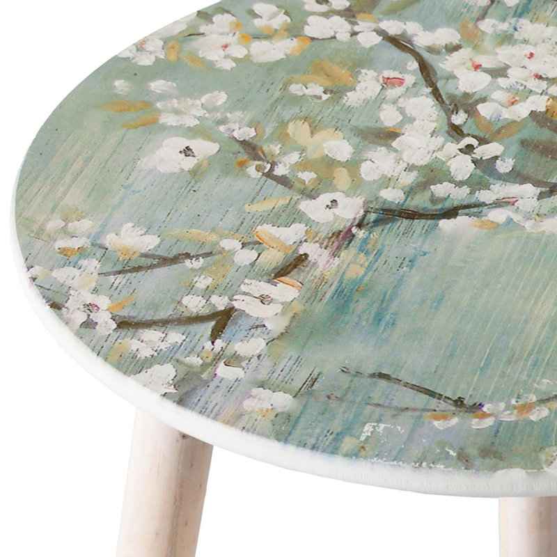 Paire de tables d'appoint inspirées de la nature - avec des plateaux de cerisiers en fleurs peints en blanc et bleu, salon, chambre à coucher, matériau de décor de vestibule 2, plateaux bleus,