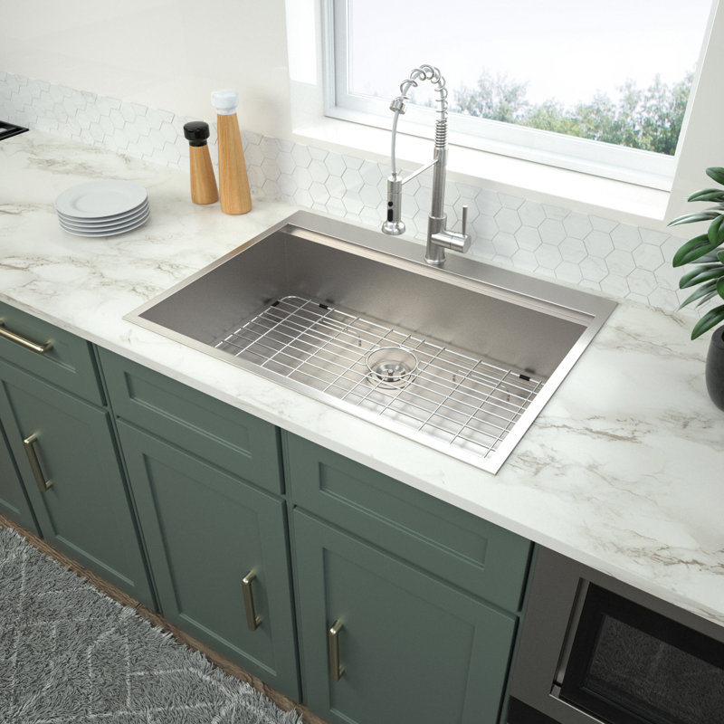 18 Gauge Workstation Kitchen Sink With Ledge For Expanded Space - 30" Drop In Extra Stainless Steel