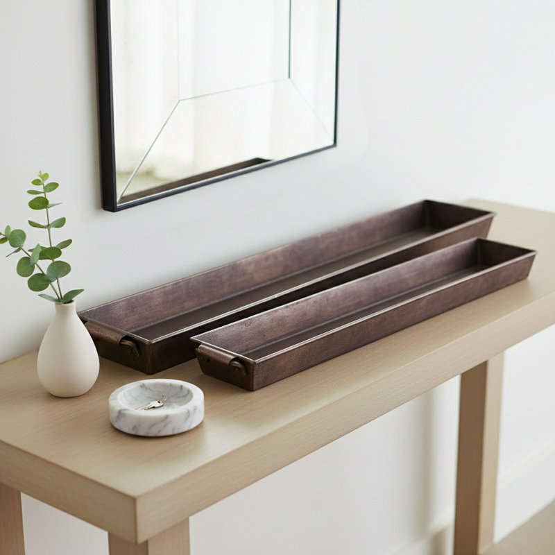 Decorative Slim Metal Tray with for Ottoman Decor - Home Decor Accent Tray for Coffee Table, Jewelry, Kitchen, or Trinket - Set of 2, 40", 36", Silver