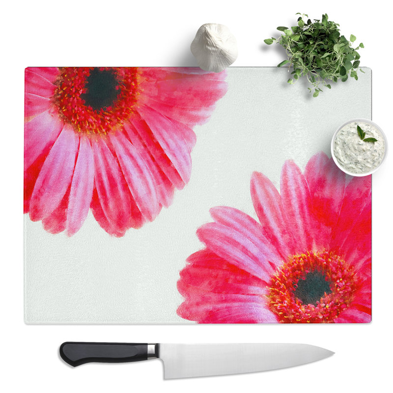 Two Spring Flowers In Pink  Glass Chopping Board