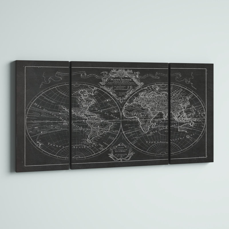 « monde map », reproduction d’image multi-pièces de première qualité sur toile, H 32 po x l 64 po x P 1,5 po