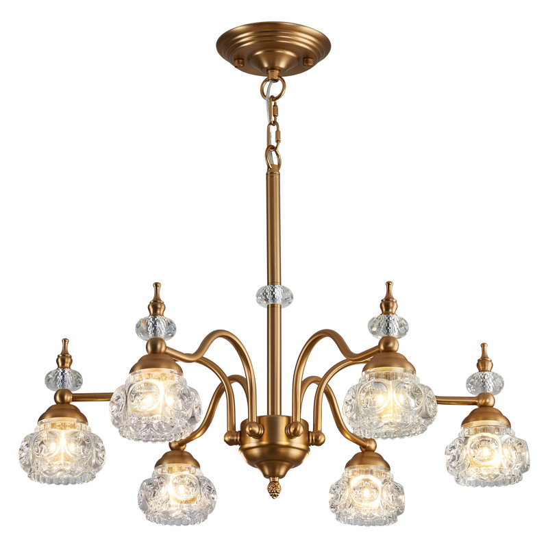 Harjeevan 6 - Light Antique Brass Dimmable Chandelier with Glass Globe