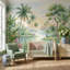 Papier peint paysage tropical avec aquarelle et feuillage vert luxuriant-1309505672-1309505675