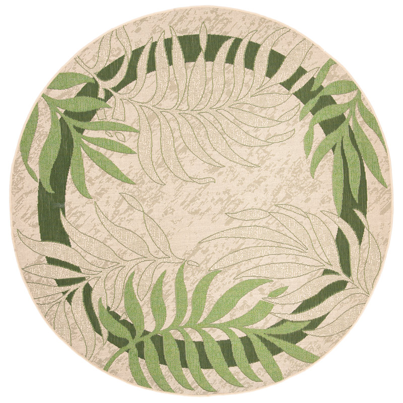 Allick Cream/Green Indoor/Outdoor Rug, Round 160 cm
