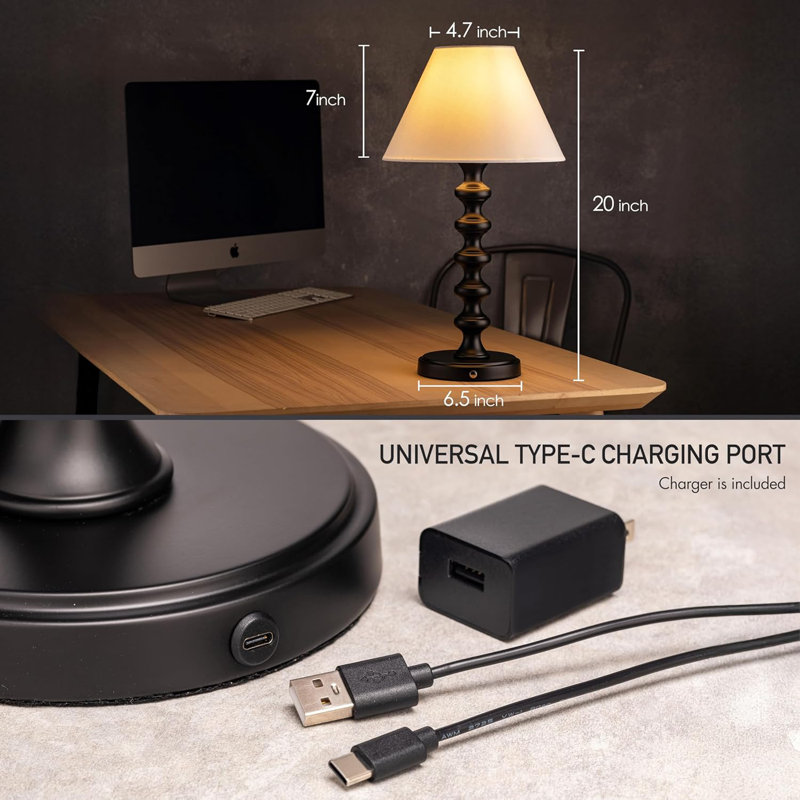 Lampe de table rechargeable Ember - sans fil, à intensité variable, à piles, ampoule à DEL E26, charge rapide de type c, lampe portative pour chambre à coucher, salon, bureau