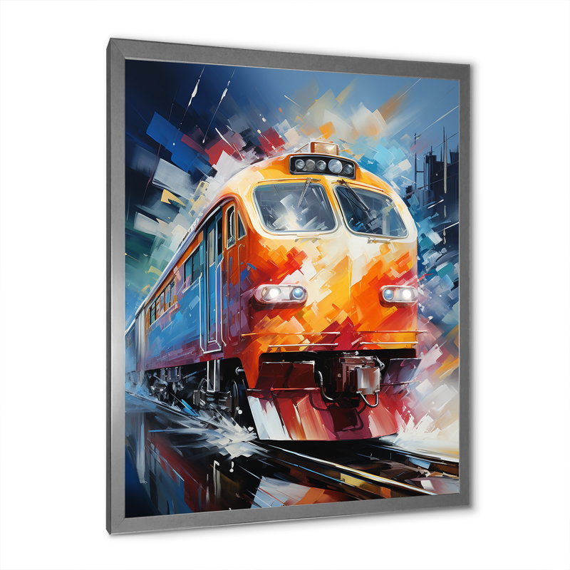 Abstrait train vibrant mouvement III - art mural moderne sur toile, H 20 po x l 12 po x P 1 po, Cadre photo argenté
