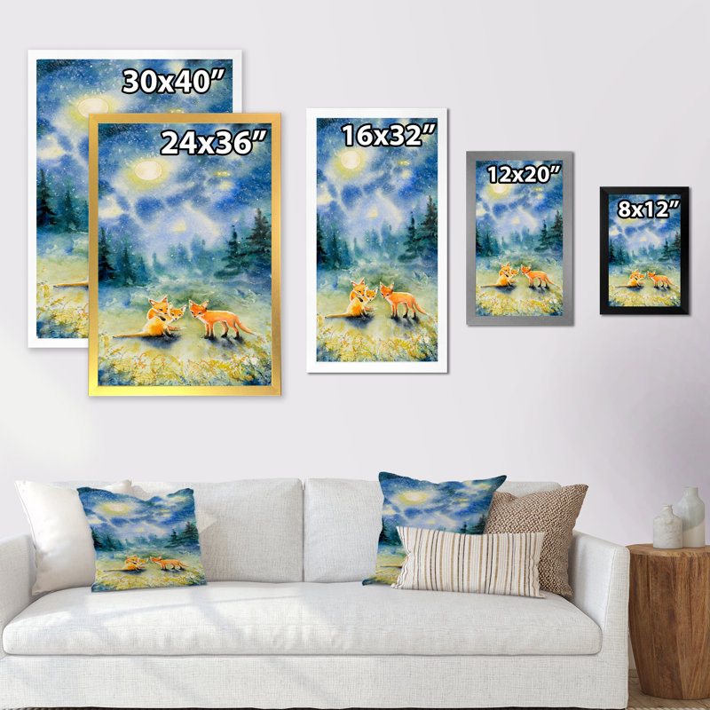 Illustration de renard orange en forêt - décoration murale traditionnelle sur toile, H 40 po x l 30 po x P 1,5 po