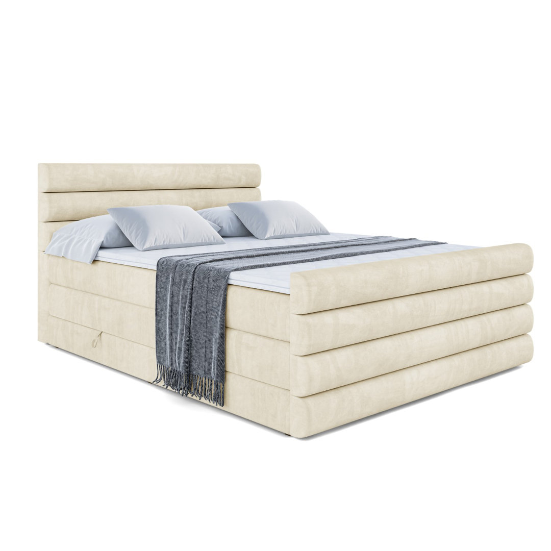 Echtes Boxspringbett Annaline mit Zwei Matratzen, Topper und Bettkasten