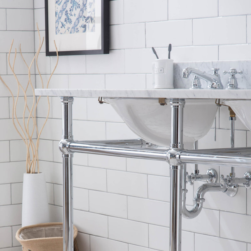 Ensemble de meuble-lavabo oval avec robinet et trop-plein Copeland Stone, Chrome chrome