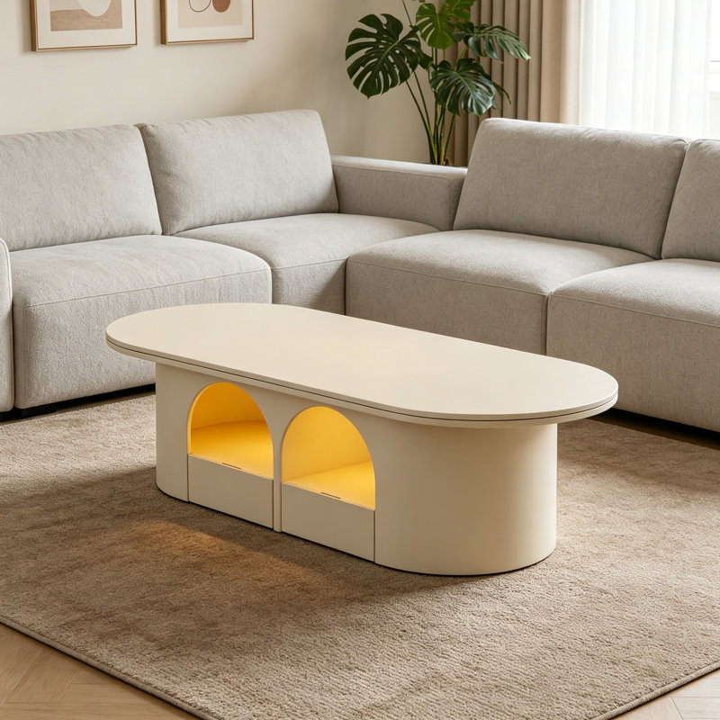 Table basse de luxe en ardoise avec capteur de lumière, 17.71" H x 55.11" L x 27.55" W