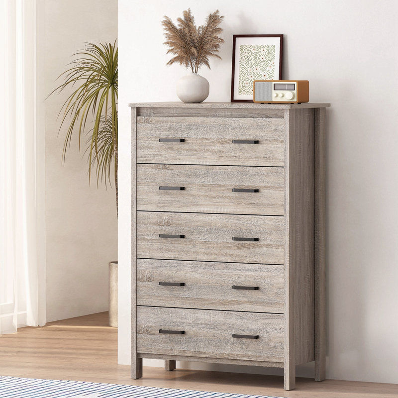 Commode 5 tiroirs Toolless, Chêne