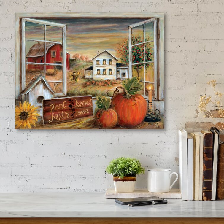 Canvas Wall Art for Living Room, Fall Floral Pumpkin Framed Wall Art  Printed Modern Wall Painting for Bedroom Kitchen Office Decor Ready to Hang