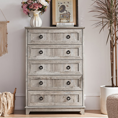 Farmhouse 5 Drawer Dresser For Bedroom, 42" Tall Small Dressers & Chest Of Drawers, Rustic Wood Dresser With Metal Handle, Storage Organizer Closet For Living Room, Hallway, Entryway