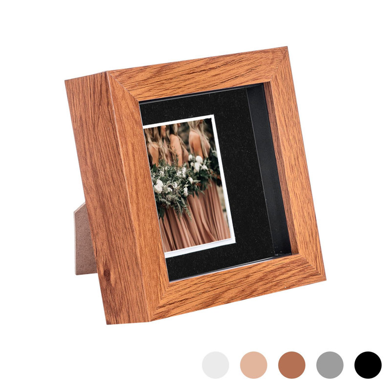 Nicola Spring - 3D Box Photo Frame - Mount, 12.5cm H x 12.5cm W x 3.5cm D, Light Wood/Black