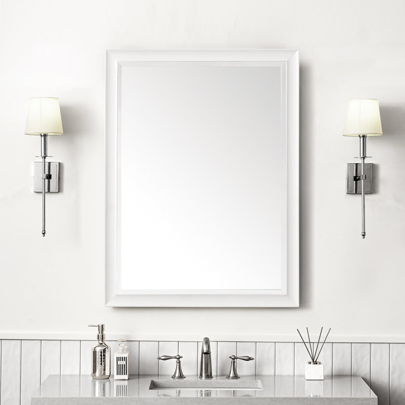 Glenbrooke Solid Wood Wall Mirror, Bright White, 40" x 30"